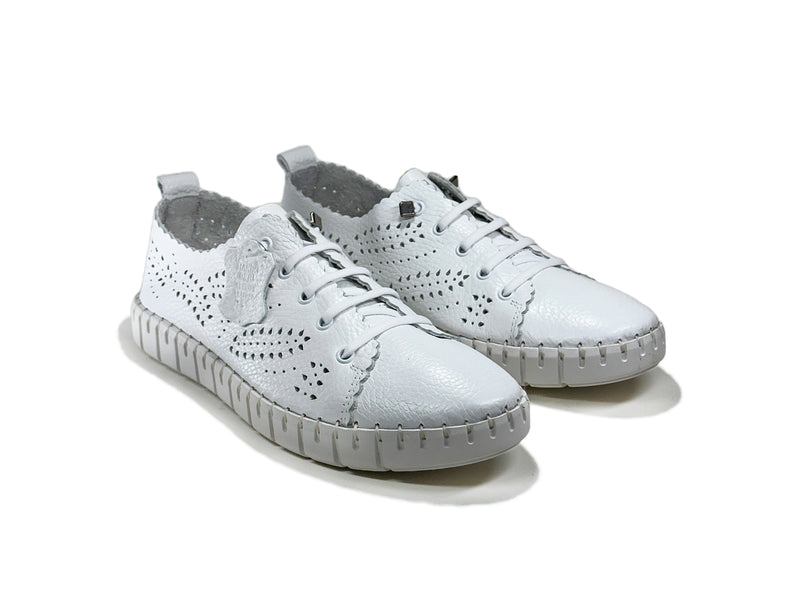 Women's Lace-Up White Leather Comfort Shoes