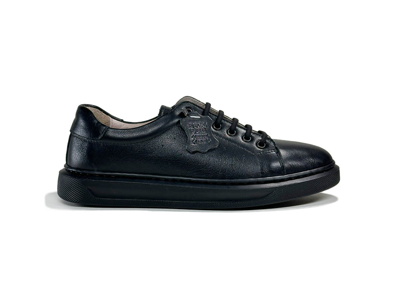 Women's Black Color Lace-Up Leather Sneakers