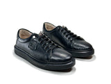 Women's Black Color Lace-Up Leather Sneakers
