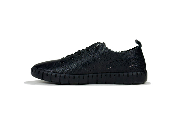 Women's Lace-Up Black Leather Comfort Shoes