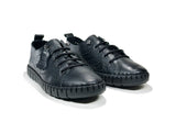 Women's Lace-Up Black Leather Comfort Shoes