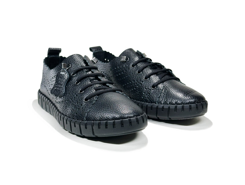 Women's Lace-Up Black Leather Comfort Shoes